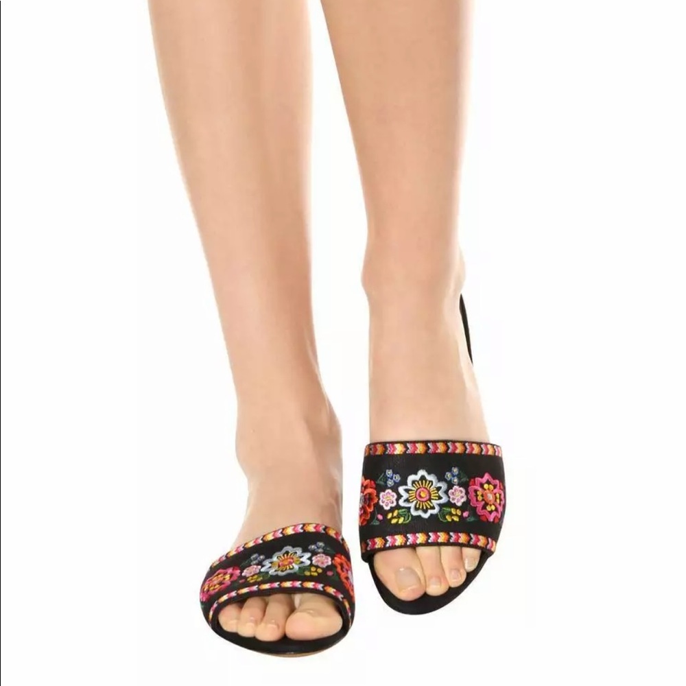 TABITHA SIMMONS Sprinkles Festival Embroidered Linen Slides In Black size 37 6.5